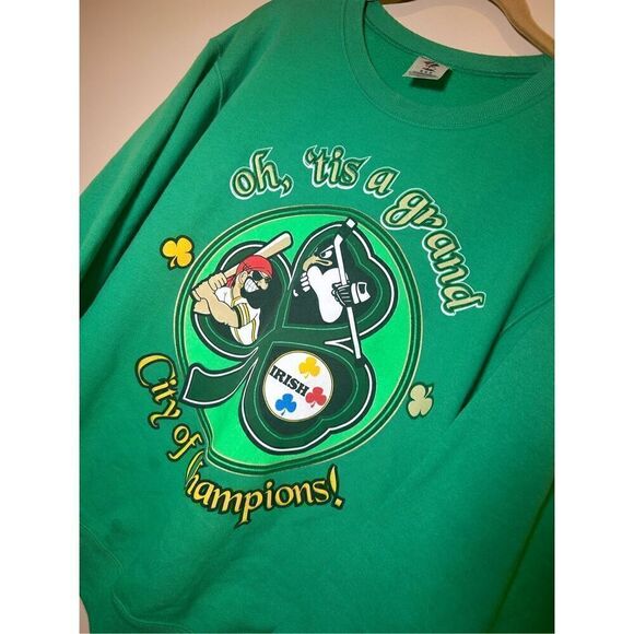 Vintage Y2K Pittsburgh Pirates Steelers Penguins Lucky St. Patrick’s Crewneck - Picture 2 of 4